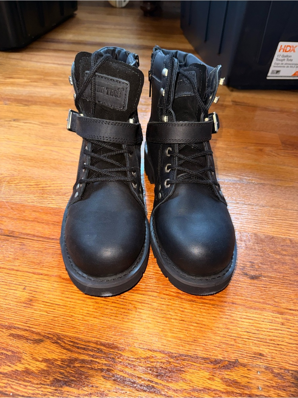 Ride Tech Men's Black Lace-Up Combat Boots with Strap motorcycle Harley